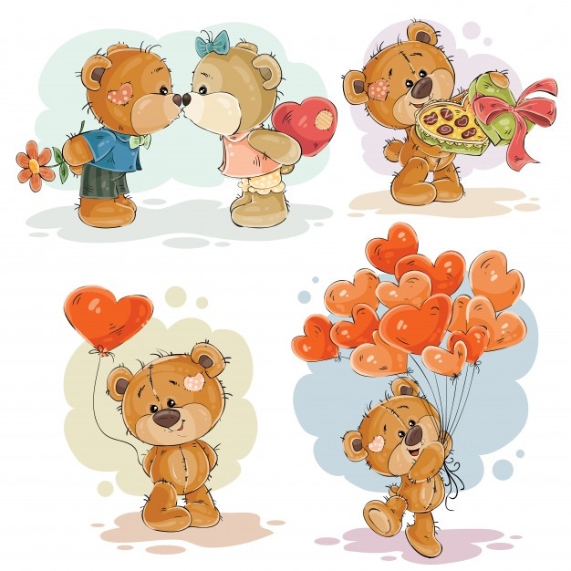 Set Vector Clip Art Illustrations Enamored Teddy Bears 1441 197