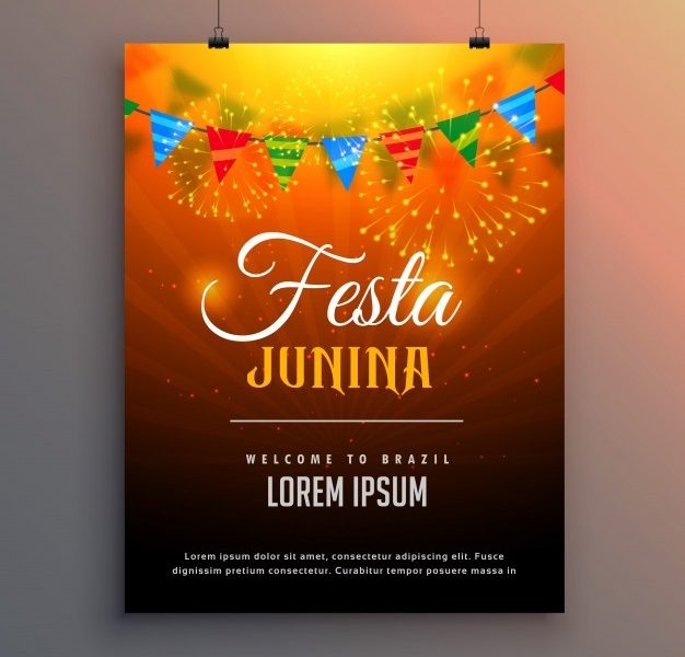 Shiny orange festa junina poster Free Vector