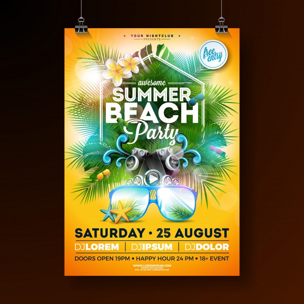 Summer Beach Party Flyer Design With Flower Sunglasses 1314 2432
