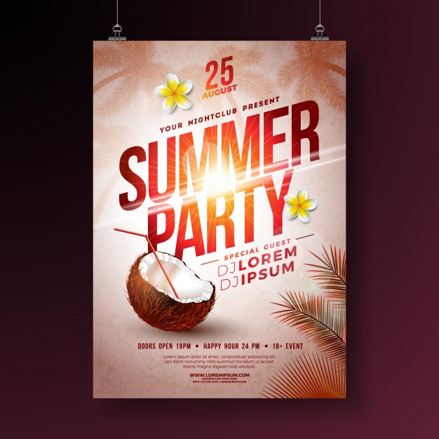 Summer Party Flyer With Flower Coconut 1314 2468