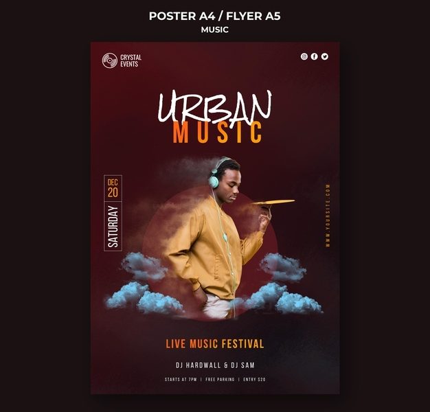 Urban music festival poster template Free Psd