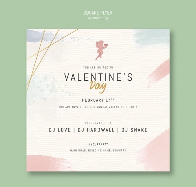 Valentine’s day pay invitation square flyer Free Psd