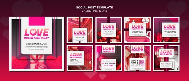 Valentine’s day social media posts template Free Psd