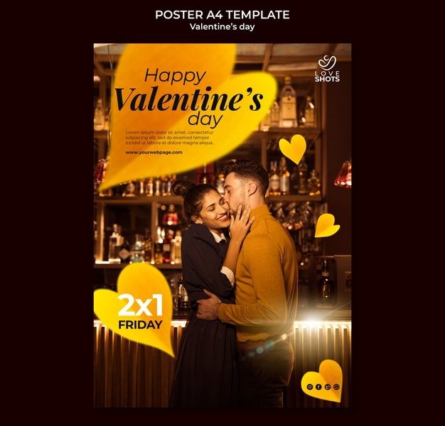 Valentine’s day yellow vertical poster template Free Psd