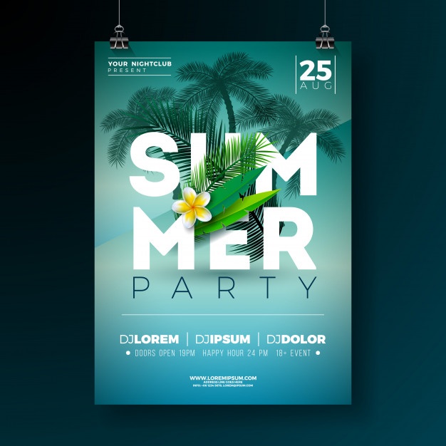 Vector Summer Party Flyer Design With Flower Tropical Palm Trees 1314 2480