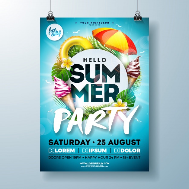 Vector Summer Party Flyer Design With Sunshade Ice Cream 1314 2462
