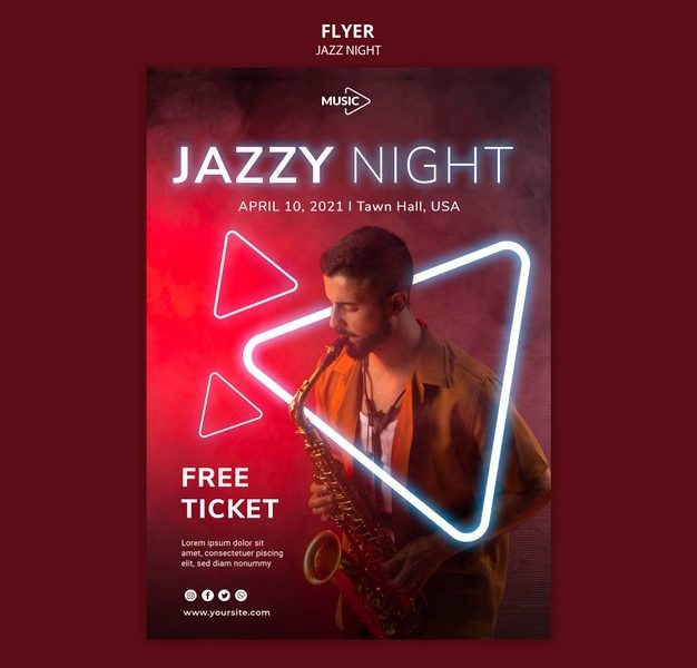 Vertical flyer for neon jazz night event Free Psd