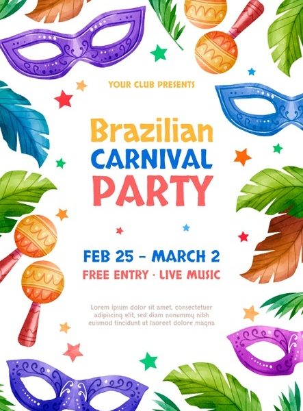 Watercolor brazilian carnival vertical flyer template Free Vector