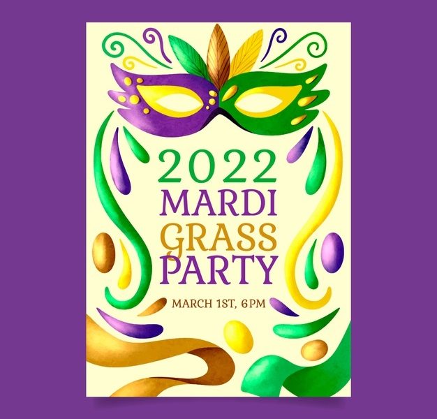 Watercolor mardi gras vertical flyer template Free Vector