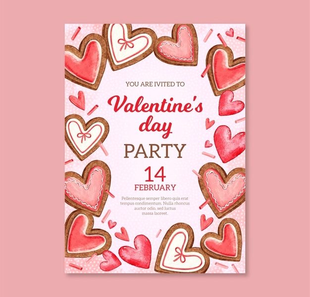 Watercolor valentine’s day party flyer Free Vector