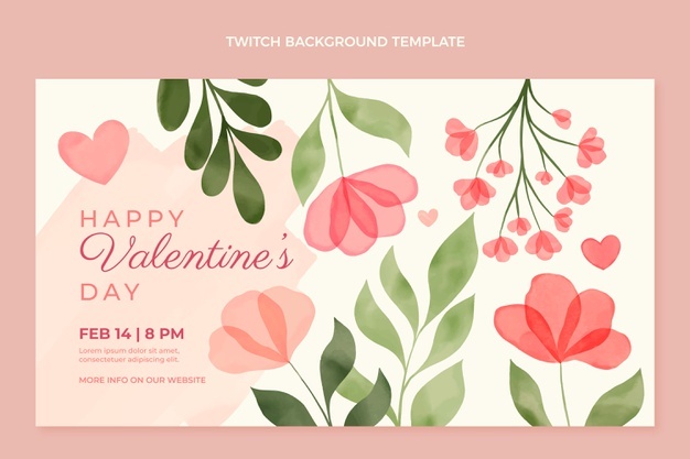 Watercolor valentine’s day twitch background Free Vector