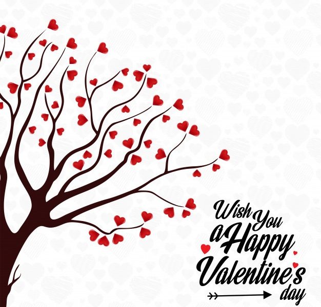 Wish you a happy valentine’s day heart tree background Free Vector