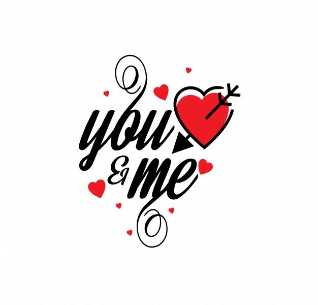 You and me with hearts stylish red Free Vector