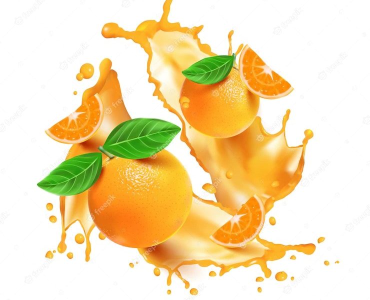 Realistic orange splash and fruit Free Vector Realistic orange splash and fruit Free Vector