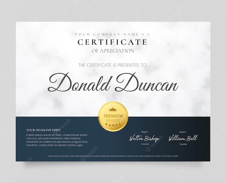 Modern certificate with marble texture Free Vector