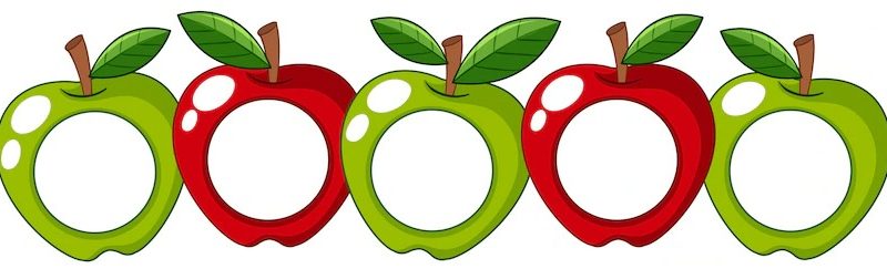 Red and green apples with white badge on Free Vector