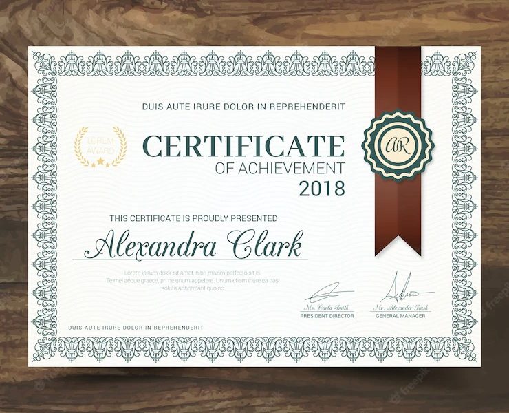 Certificate of recognition in classical style Free Vector