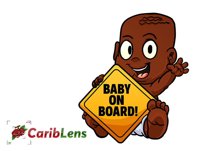 Cartoon African American Black Baby Sitting And Holding A Baby Board Sign Or Sticker For Car – Free Photo