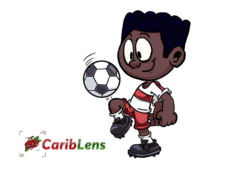 Cartoon African American black boy or man playing football – free photo