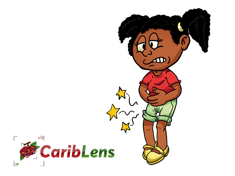 Cartoon African Black Girl With Tummy Or Stomach Ache Free Illustration