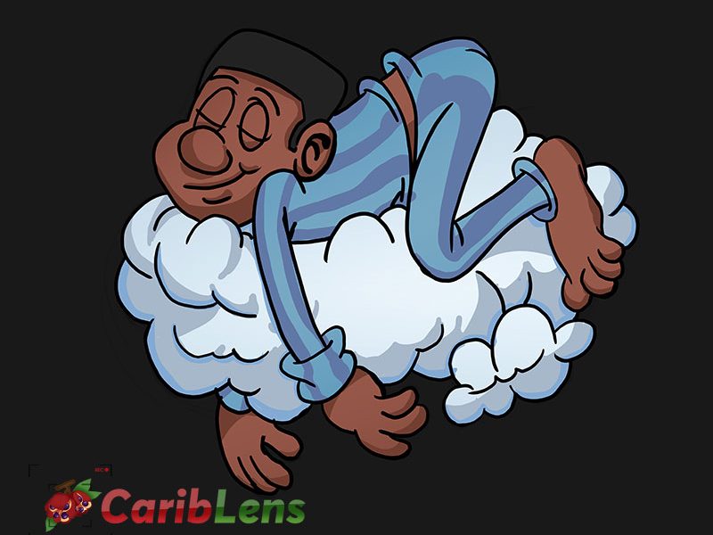 Cartoon African Black Man Sleeping On Clouds Resting On Cloud 9 Nine Free Illustration Copy