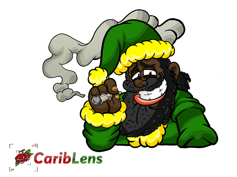 Rastafarian Cartoon African Black Jamaican Santa Smoking Ganja