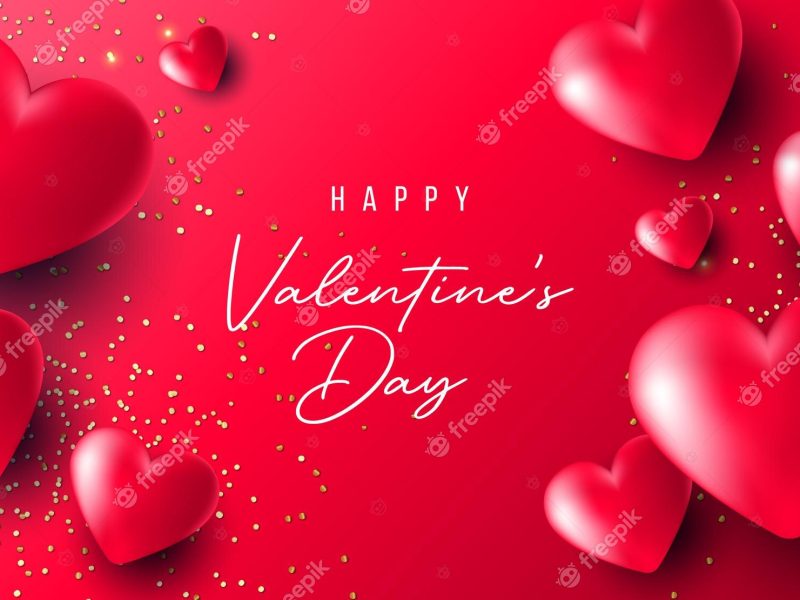 Realistic happy valentines day with 3d hearts Free Vector