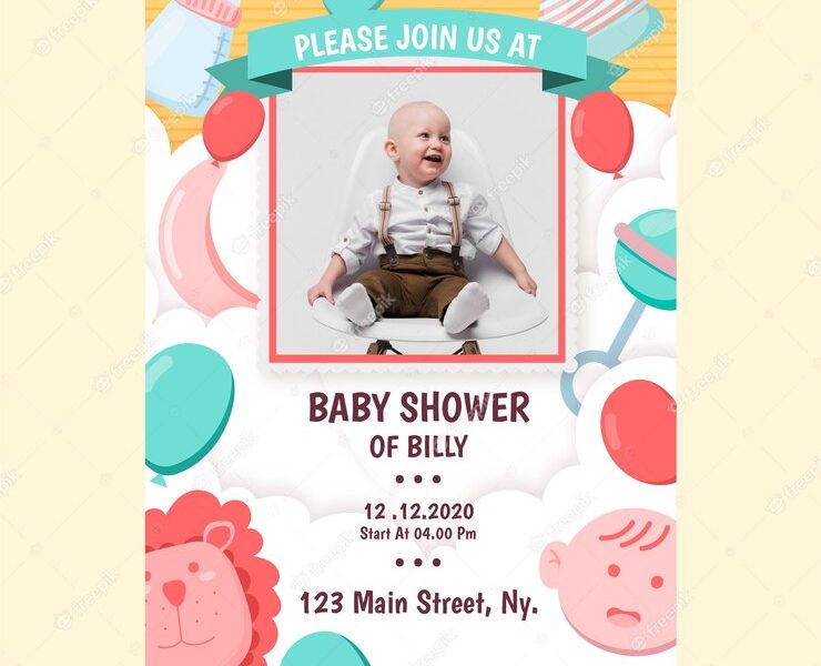 Baby boy shower invitation template theme Free Vector