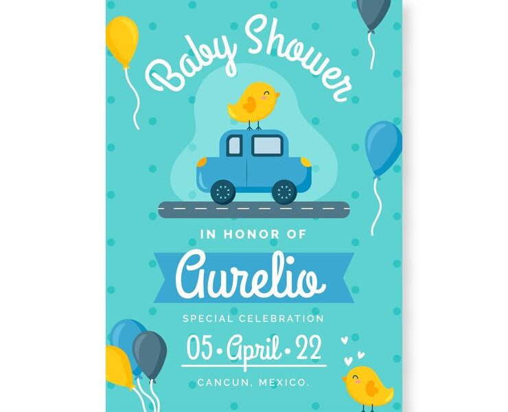 Baby shower blue invitation template Free Vector