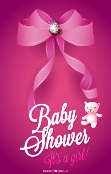 Baby Shower Card Girl With Pink Ribbon 23 2147489953