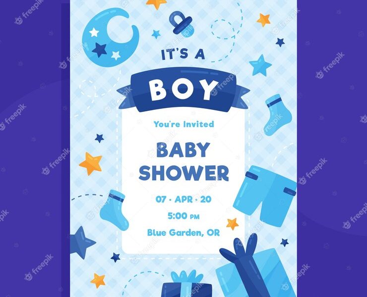 Baby shower card template for boy Free Vector