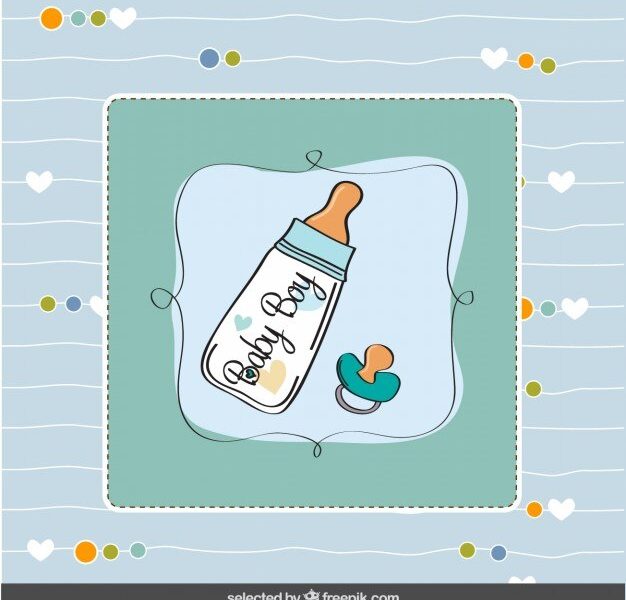 Baby shower card with baby bottle Free Vector