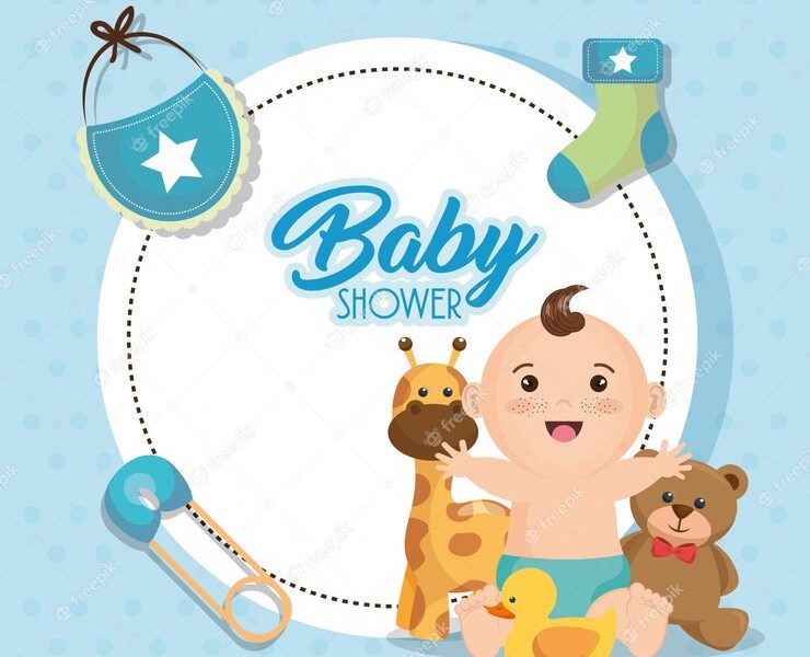 Baby shower card with little boy Free Vector