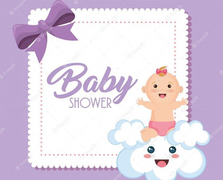 Baby shower card with little girl Free Vector