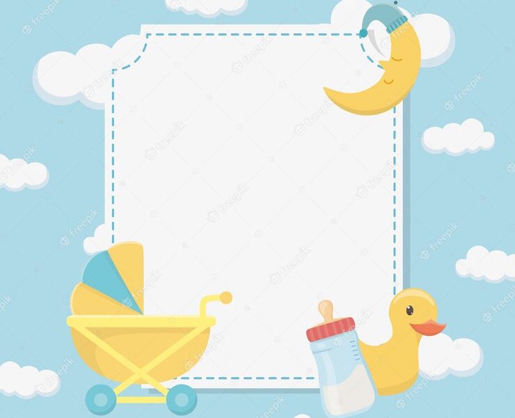 Baby shower card with rubber duck and accessories Free Vector