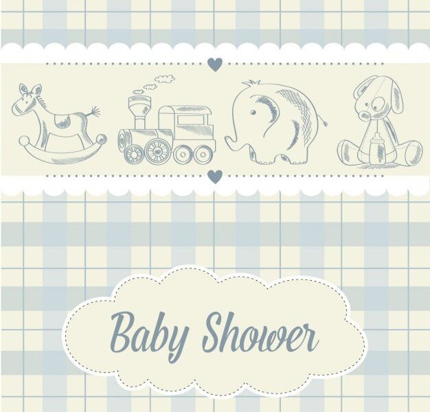 Baby shower card with toys Free Vector