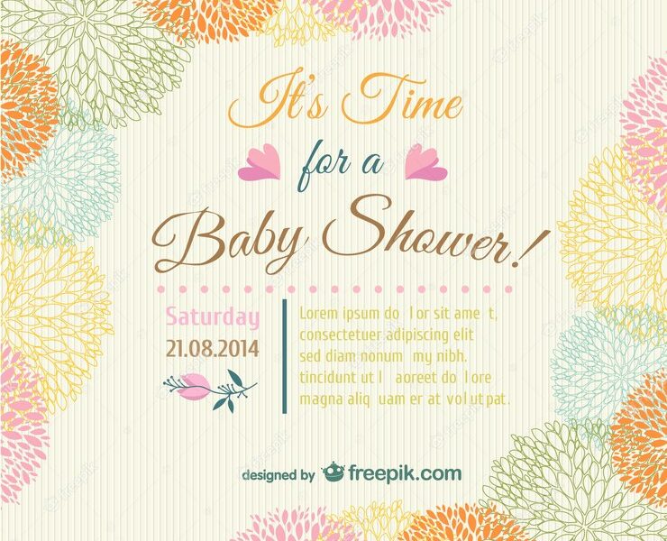 Baby shower invitation with footprints and garlands Free Vector