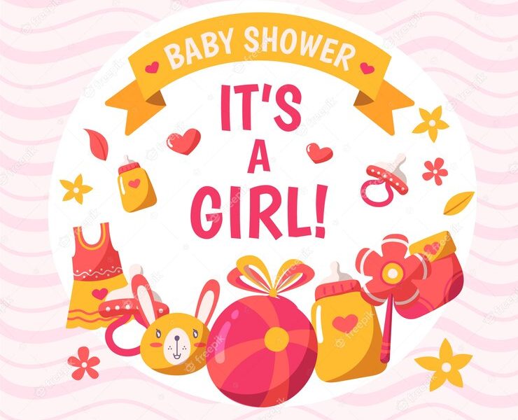 Baby shower girl background Free Vector