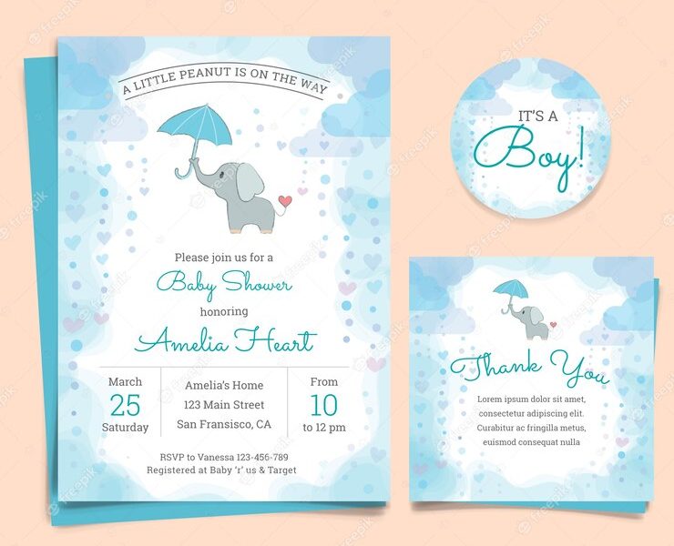 Baby shower invitation card with elephant Free Vector