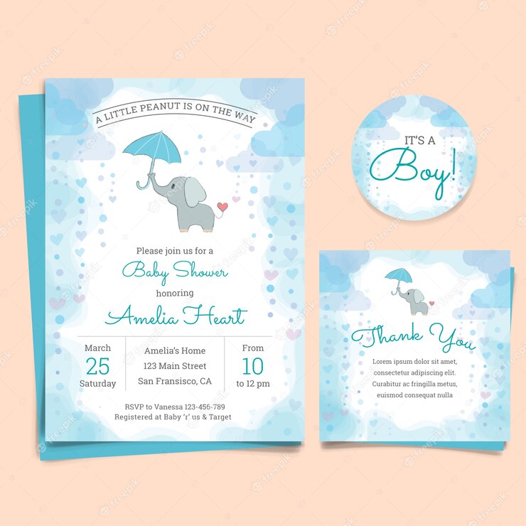 Baby Shower Invitation Card With Elephant 1124 149