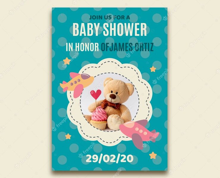 Baby shower invitation template for boy with photo Free Vector