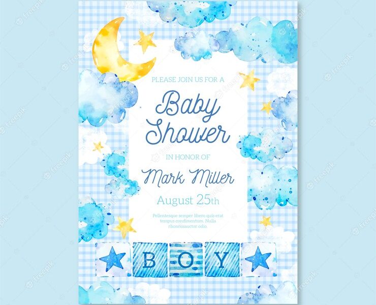 Baby shower invitation template for boy Free Vector