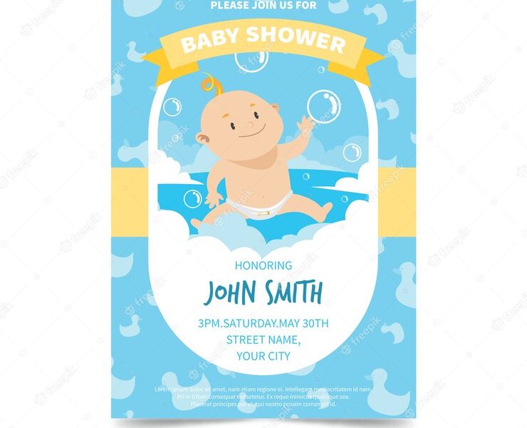 Baby shower invitation template in flat style Free Vector