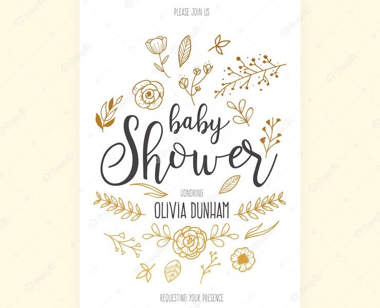 Baby shower invitation template with hand drawn ornaments Free Vector