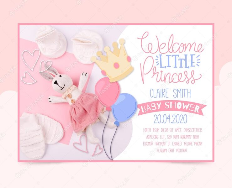 Baby shower invitation template with photo for girl Free Vector