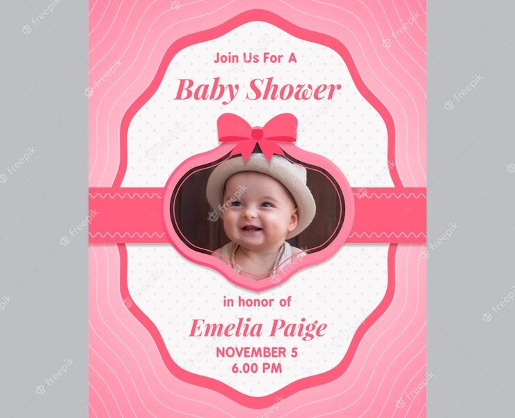 Baby shower invitation template with photo for girl Free Vector