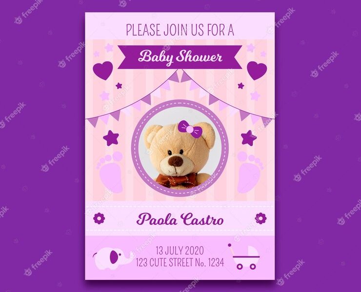 Baby shower invitation template with photo for girl Free Vector Baby shower invitation template with photo for girl Free Vector