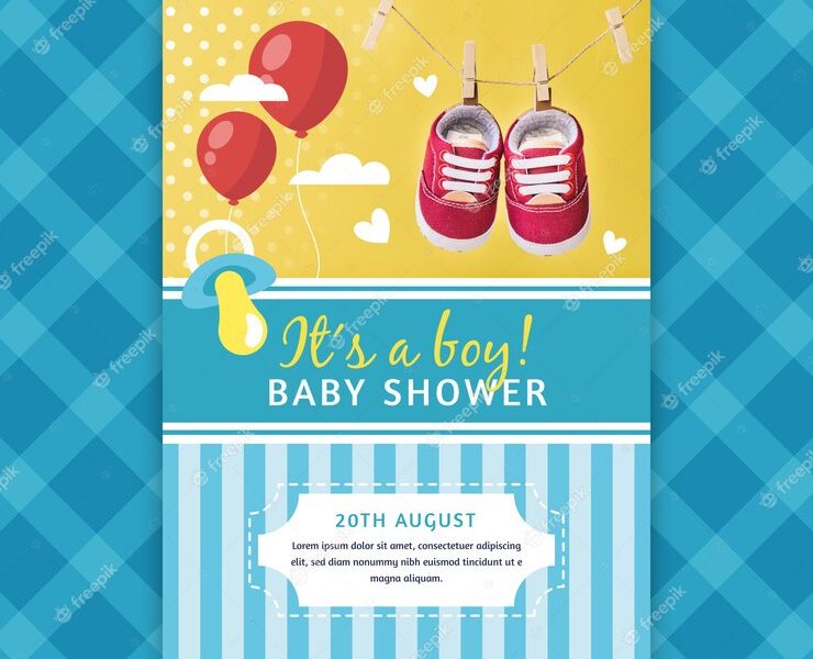 Baby shower invitation template with picture Free Vector