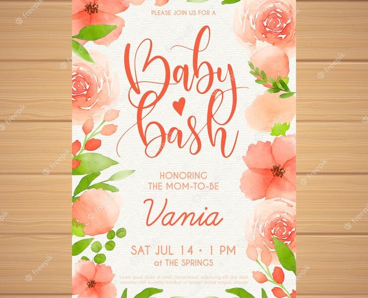 Baby shower invitation in watercolor style Free Vector