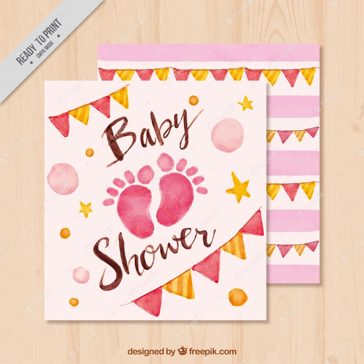 Baby Shower Invitation With Footprints Garlands 23 2147603628